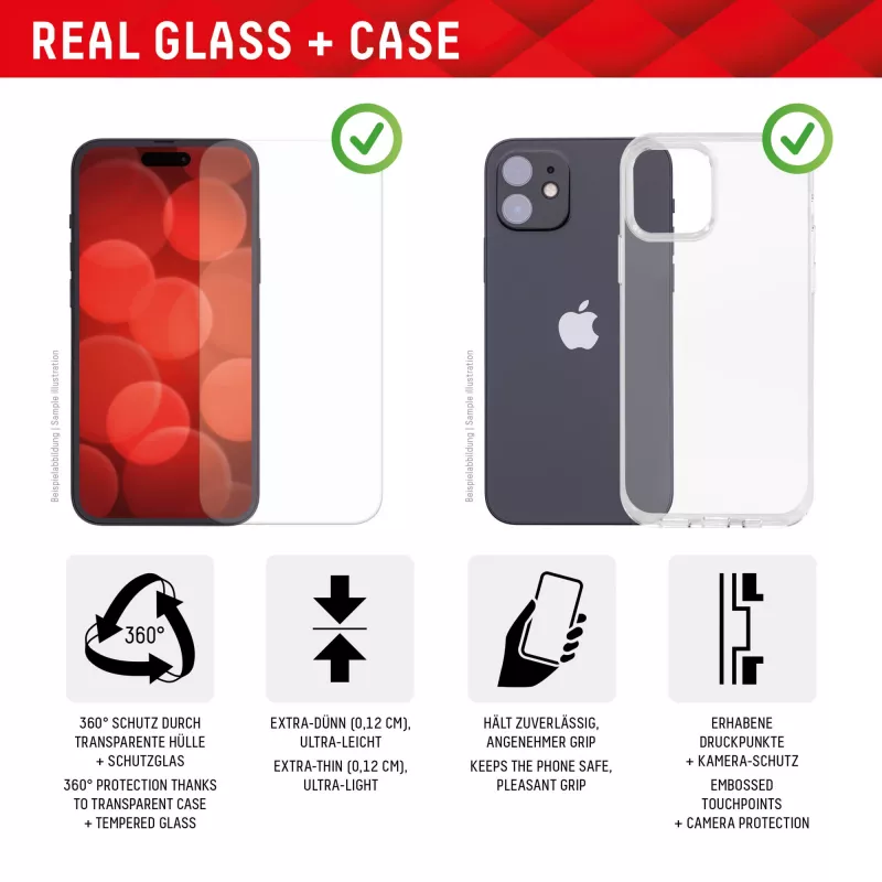 Displex protector de pantalla + funda para Apple iPhone 15 Pro, marco de montaje Eco, resistente a arañazos