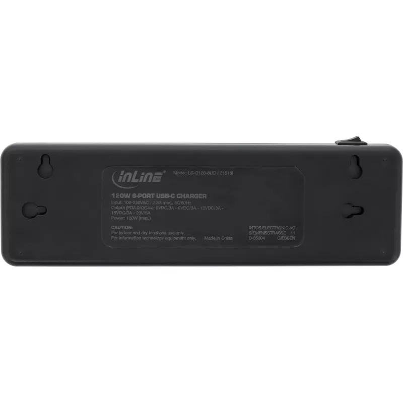 Fuente de alimentación multipuerto InLine, cargador, 6x USB-C, PD 3.0, GaN, negra