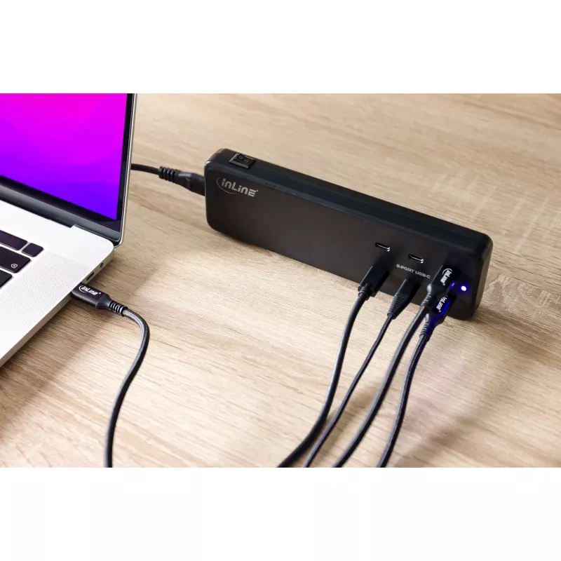 Fuente de alimentación multipuerto InLine, cargador, 6x USB-C, PD 3.0, GaN, negra