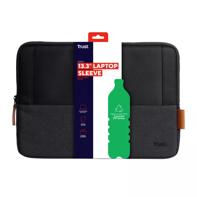 Funda protectora TRUST Lisboa 13,3 pulgadas negra gris protección ligera