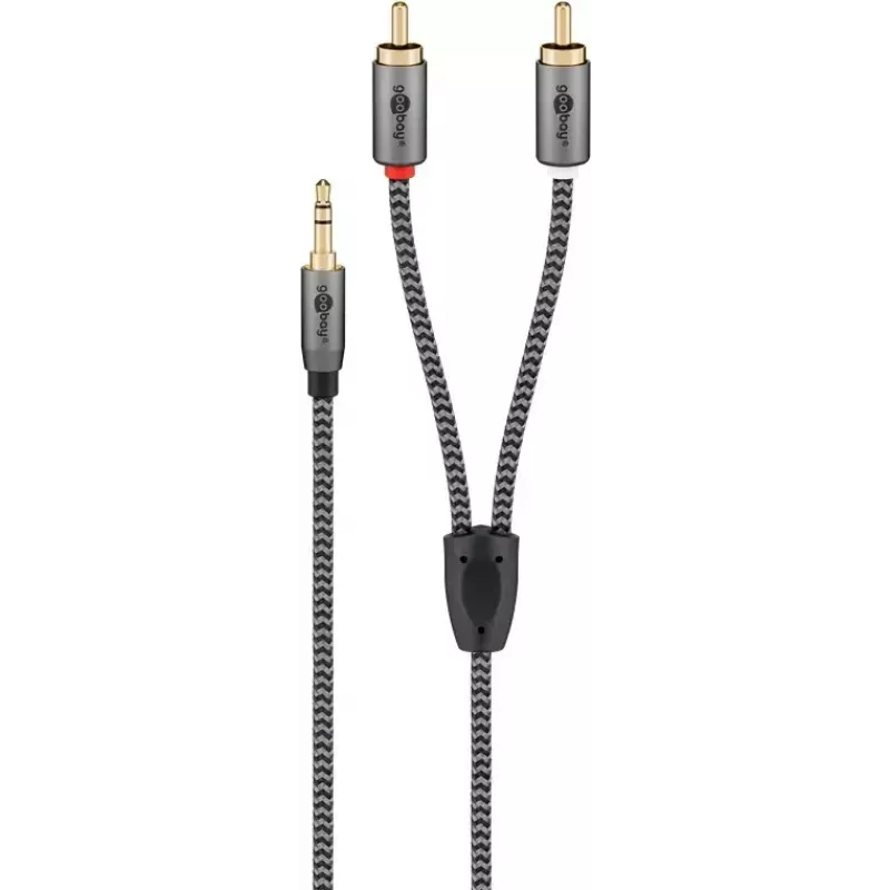 Cable de audio WENTRONIC Goobay 65288 — conector de 3,5 mm a 2 conectores RCA, 2 m, cobre, contactos dorados, apantallado magnético