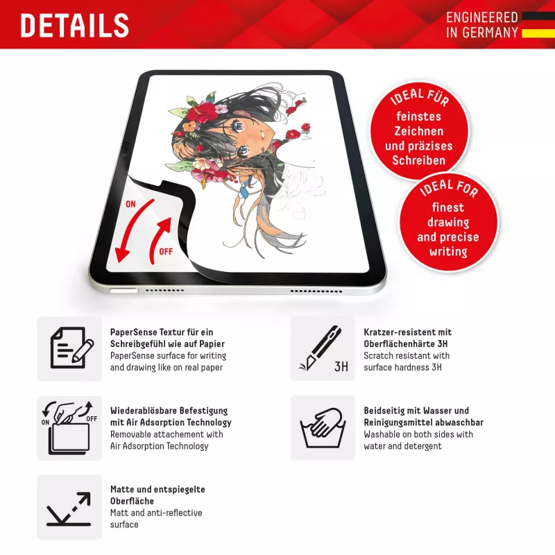 Displex TABLET PAPERSENSE para iPad 10,9 inch (10.ª)/11 inch (2025)/Air 11 inch (2024/2025), lámina extraíble de escritura o dibujo con sensación de papel