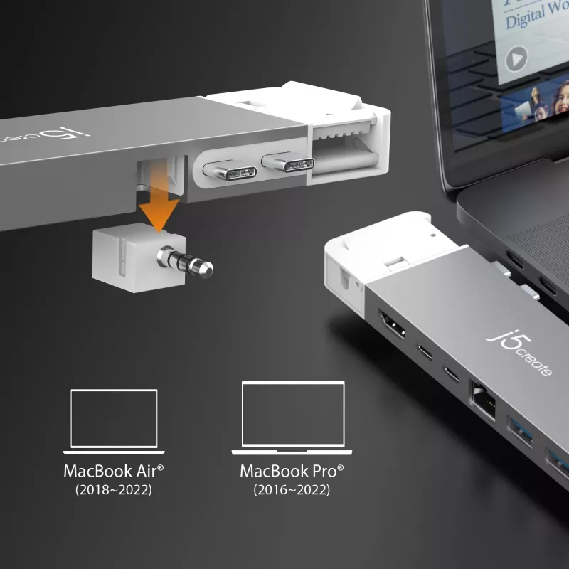 Hub USB j5create JCD395 4K60 Elite Pro con cable USB4 con kit MagSafe