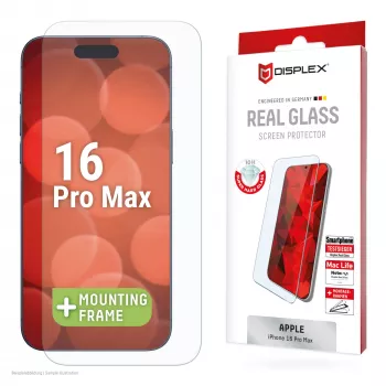 Protector de pantalla Displex (10H) para Apple iPhone 16 Pro Max, marco de montaje Eco, resistente a arañazos