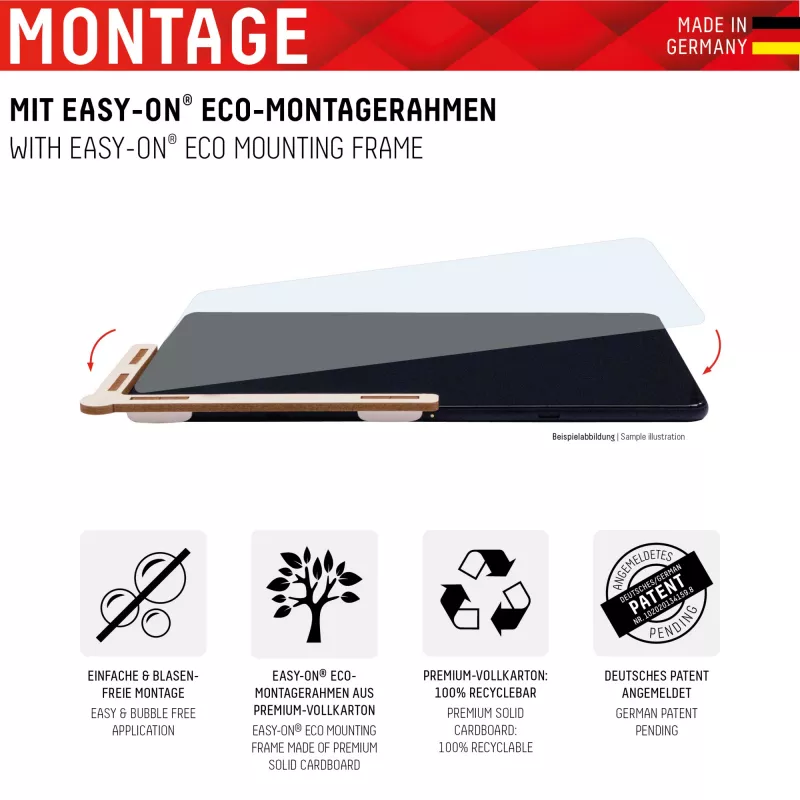 Cristal para tablet Displex (9H) para Samsung Galaxy Tab S6 Lite, marco de montaje Eco, irrompible, ultrafino, invisible