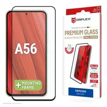Protector de pantalla premium Displex (cobertura total, 10H) para Samsung Galaxy A56, marco de montaje Eco, cobertura total