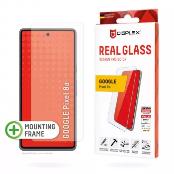 Protector de pantalla Displex (10H) para Google Pixel 8a, marco de montaje Eco, resistente a arañazos