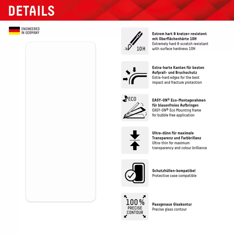 Protector de pantalla Displex (10H) para Google Pixel 8a, marco de montaje Eco, resistente a arañazos