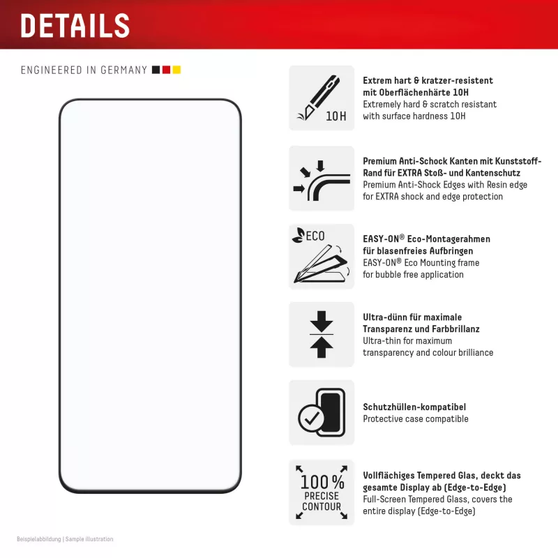 Lámina protectora de pantalla Displex Premium (Full Cover, 10H) para Samsung Galaxy S25 FE/S24 FE, marco de montaje Eco, cobertura total