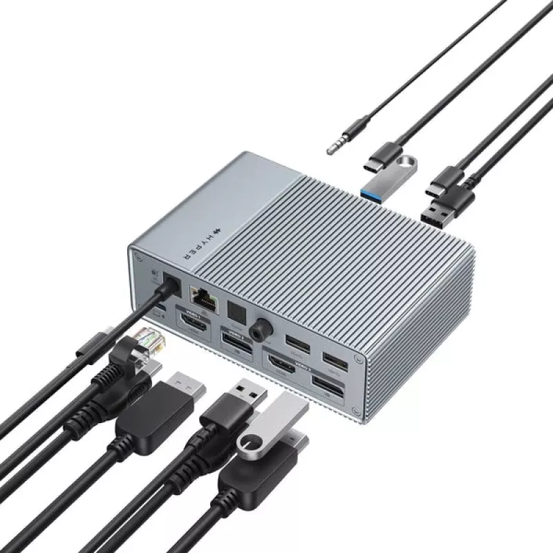 HyperDrive GEN2 HDG215-EUZ estación de acoplamiento USB-C 15-in-1, 2x HDMI, 2x DisplayPort, 100W Power Delivery, plateada