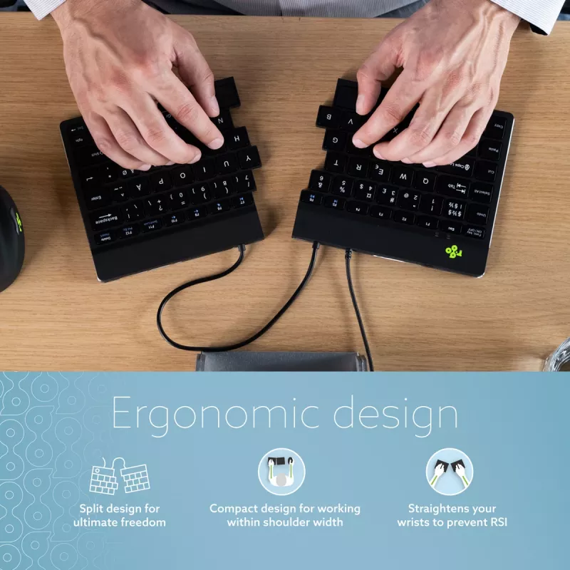 R-Go Tools Teclado Ergonómico R-Go Split Break v2 con software break, teclado ergonómico split, QWERTZ (DE), con cable, negro