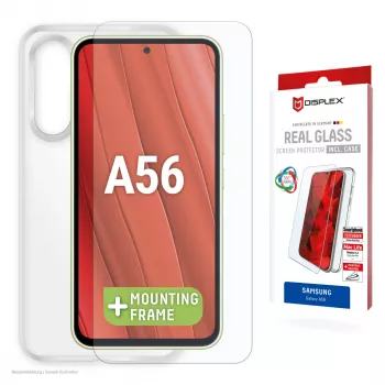 Protector de pantalla + funda Displex para Samsung Galaxy A56, marco de montaje Eco, resistente a arañazos
