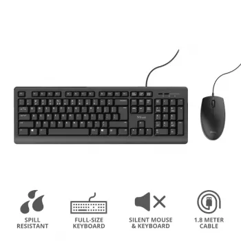 Teclado y ratón Trust Primo incluidos Oficina USB Alemán Negro