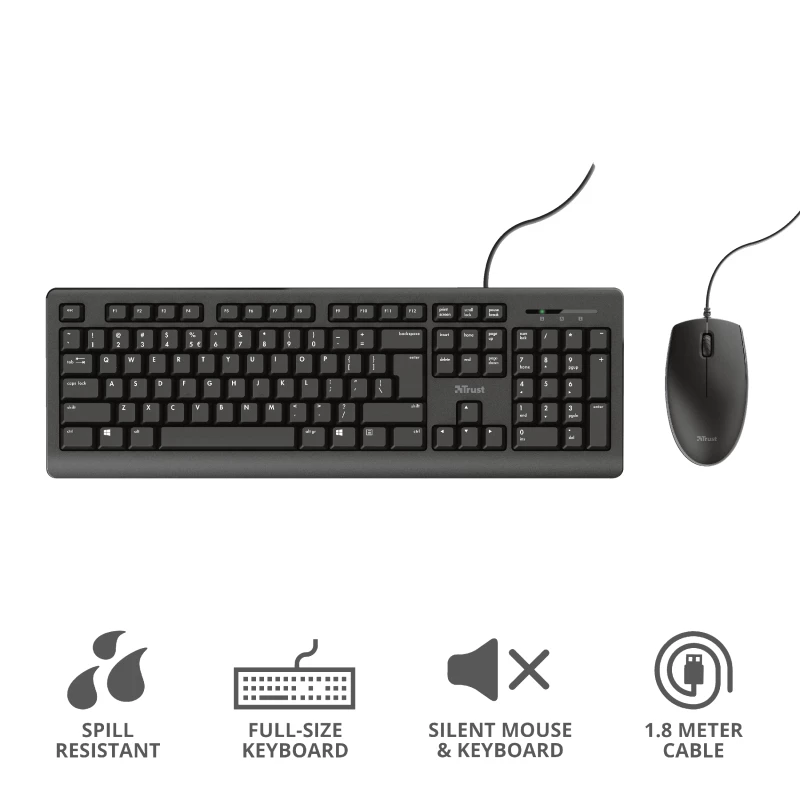 Teclado y ratón Trust Primo incluidos Oficina USB Alemán Negro