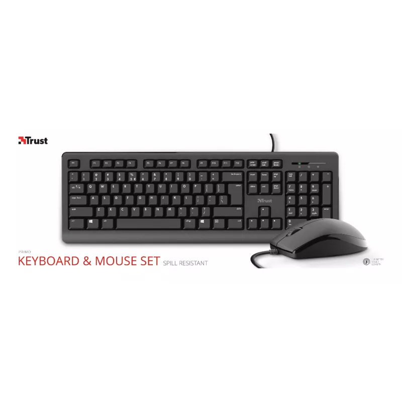 Teclado y ratón Trust Primo incluidos Oficina USB Alemán Negro