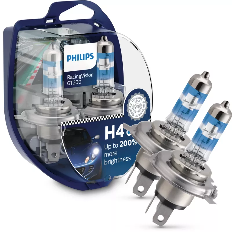 Lámpara de alto rendimiento Philips RacingVision GT200 12342RGTS2, 60 W, 12 V, H4, halógena, 3600 K, 2 uds.