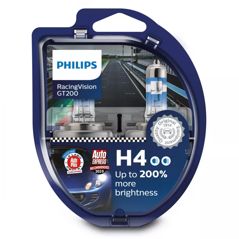 Lámpara de alto rendimiento Philips RacingVision GT200 12342RGTS2, 60 W, 12 V, H4, halógena, 3600 K, 2 uds.