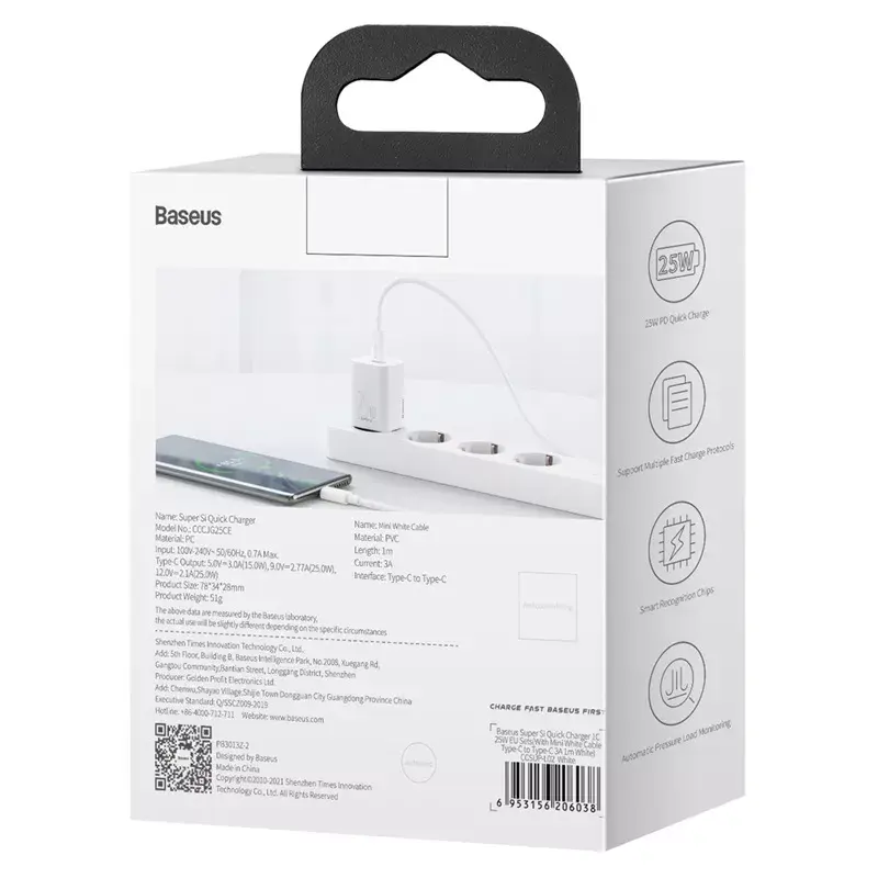 Cargador de interior Baseus Super Si blanco carga rápida 12V 1xUSB-C