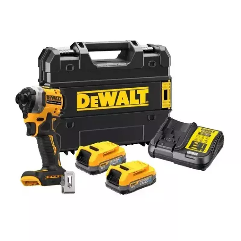 DeWALT DCF850E2T-QW atornillador de impacto inalámbrico 1/4", 18 V, 2 baterías Powerstack de 1,7 Ah, maletín TSTAK, negro