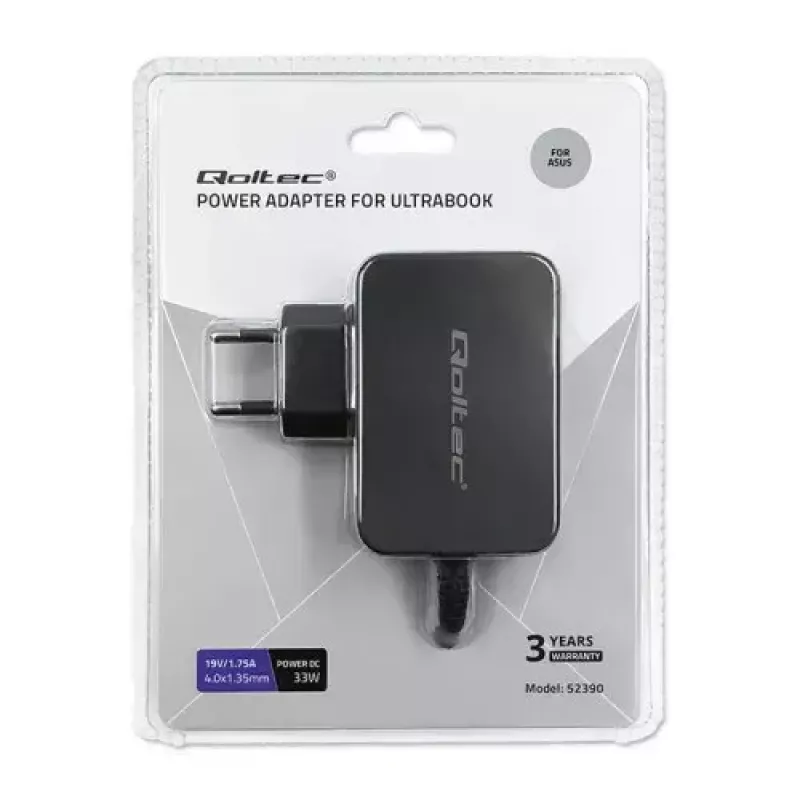 Cargador Qoltec 52408 Indoor AC portátil 19V 2.1A negro