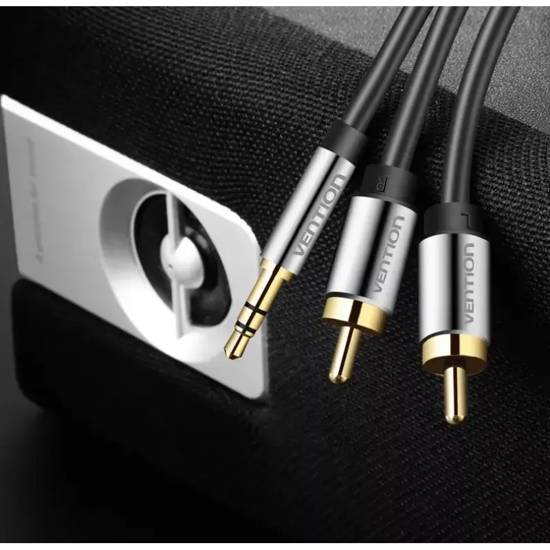 Cable de audio Vention BCFBJ 2 x RCA a minijack 3,5 mm, 5 m, negro, contactos dorados, funda de PVC