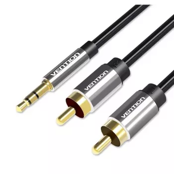 Cable de audio Vention BCFBJ 2 x RCA a minijack 3,5 mm, 5 m, negro, contactos dorados, funda de PVC