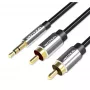Cable de audio Vention BCFBJ 2 x RCA a minijack 3,5 mm, 5 m, negro, contactos dorados, funda de PVC