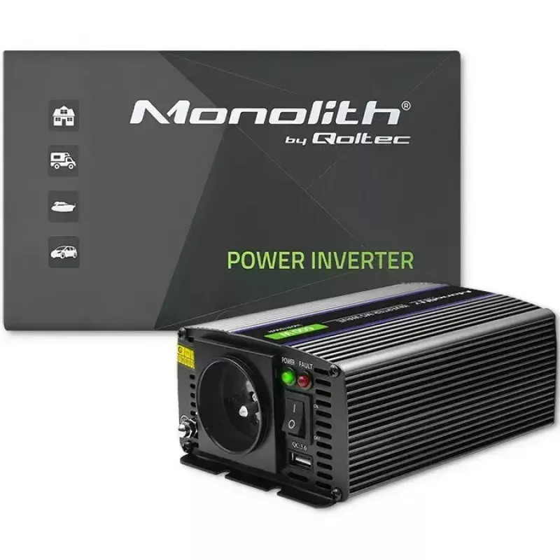 Convertidor de tensión QOLTEC Monolith 600 MS Wave 12V a 230V 600W, onda pura/sinusoidal o modificada según se indique