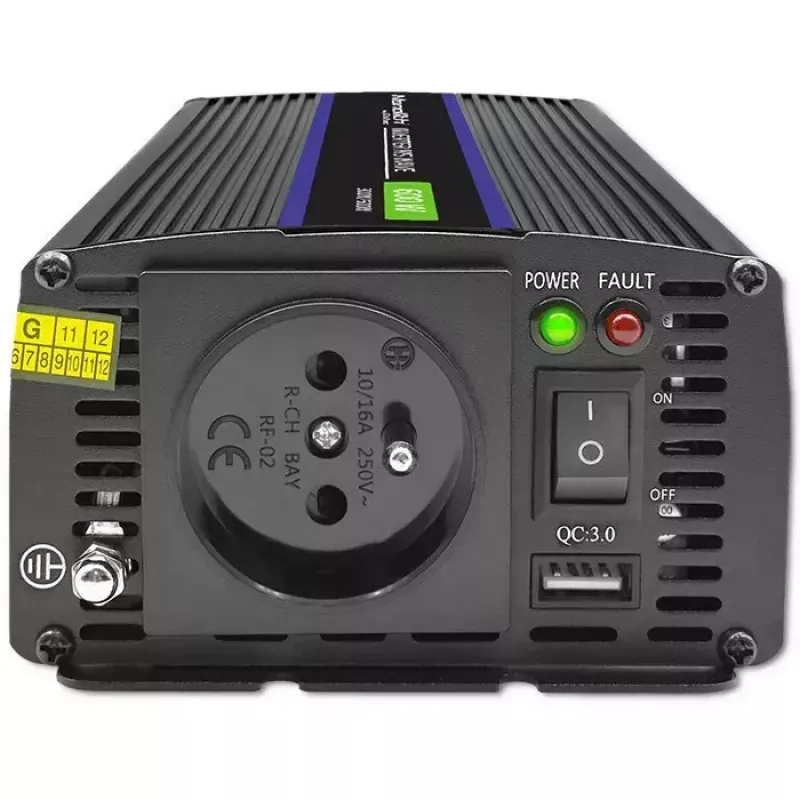 Convertidor de tensión QOLTEC Monolith 600 MS Wave 12V a 230V 600W, onda pura/sinusoidal o modificada según se indique