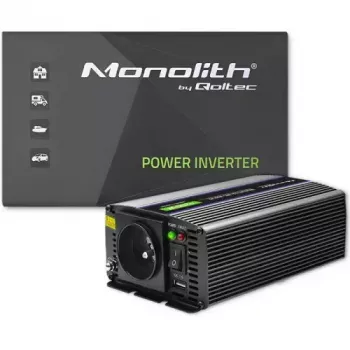 Inversor QOLTEC Monolith 600 W — 12 V a 230 V, USB PD 18 W, coche/interior, negro