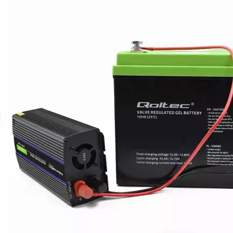 Inversor QOLTEC Monolith 600 W — 12 V a 230 V, USB PD 18 W, coche/interior, negro