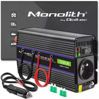Inversor QOLTEC Monolith 600 W — 12 V a 230 V, USB PD 18 W, coche/interior, negro