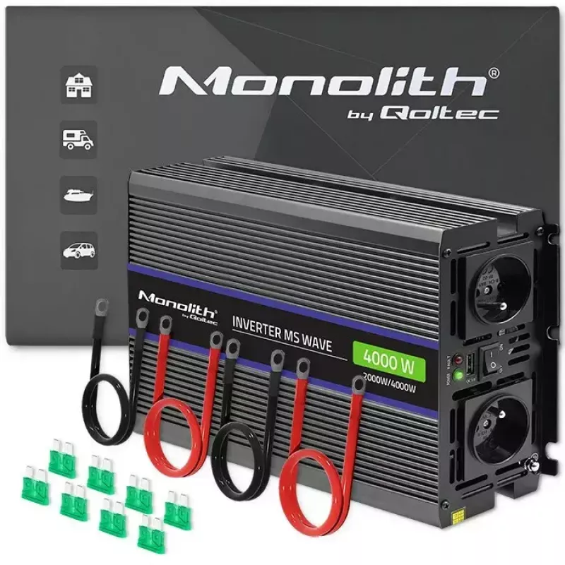 Convertidor de tensión QOLTEC Monolith 4000 MS Wave 12V a 230V 2000/4000W con USB