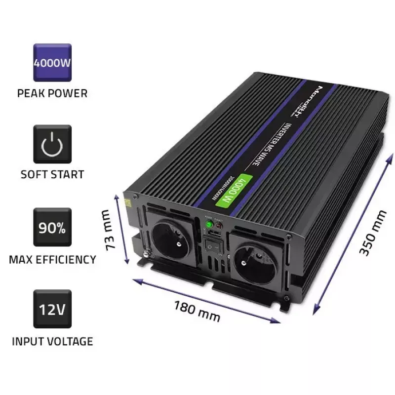 Convertidor de tensión QOLTEC Monolith 4000 MS Wave 12V a 230V 2000/4000W con USB