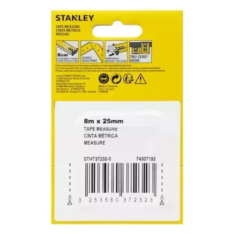 Cinta métrica Stanley STHT37232-0 8 m Negro Amarillo Ancho 90 mm Fondo 50 mm Alto 150 mm