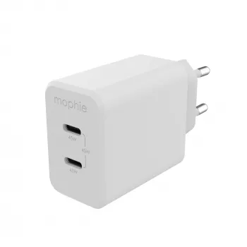 Accesorio mophie, adaptador de red – USB-C-PD-DUAL-45W-GAN – Blanco – EU (2x USB-C)