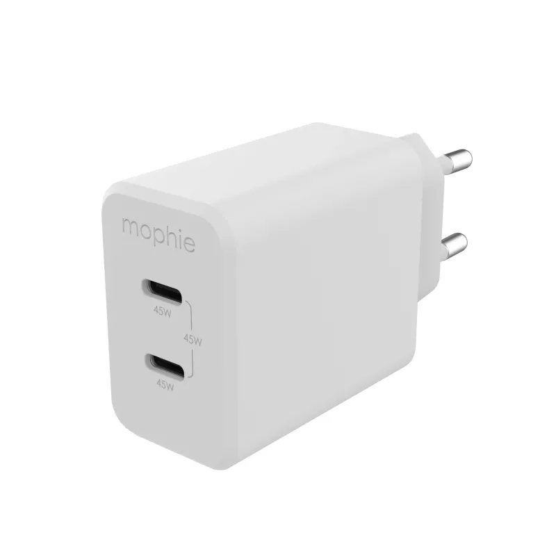 Accesorio mophie, adaptador de red – USB-C-PD-DUAL-45W-GAN – Blanco – EU (2x USB-C)
