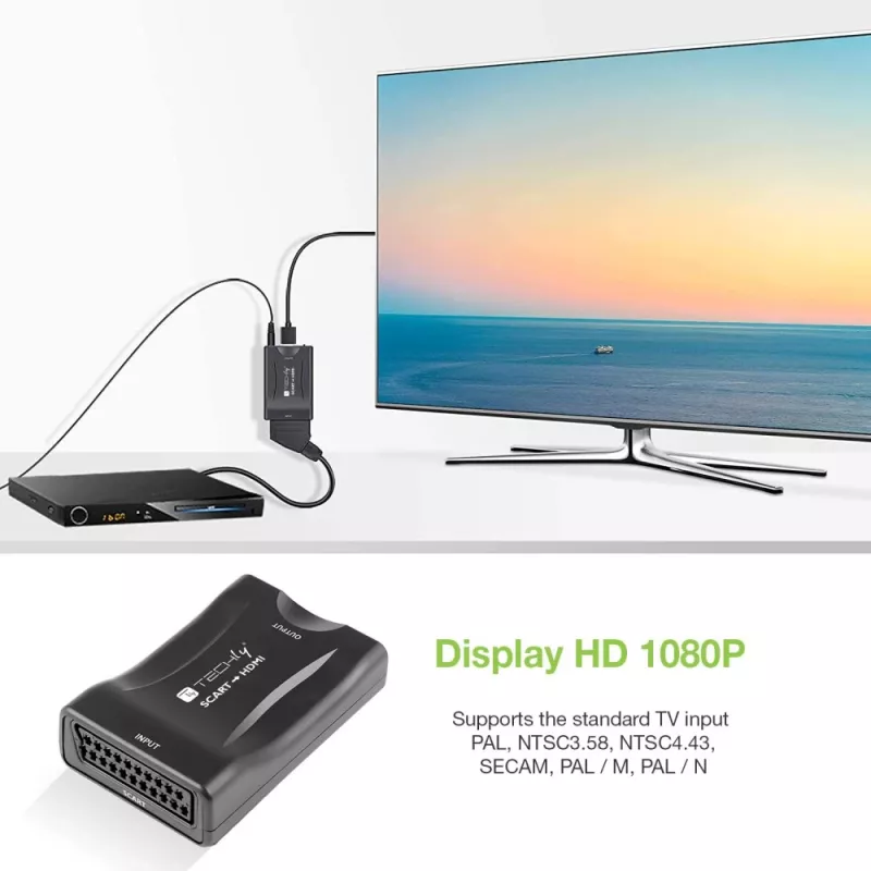 Techly IDATA SCART-HDMI3 conversor AV de Euro SCART a HDMI, 720p/1080p
