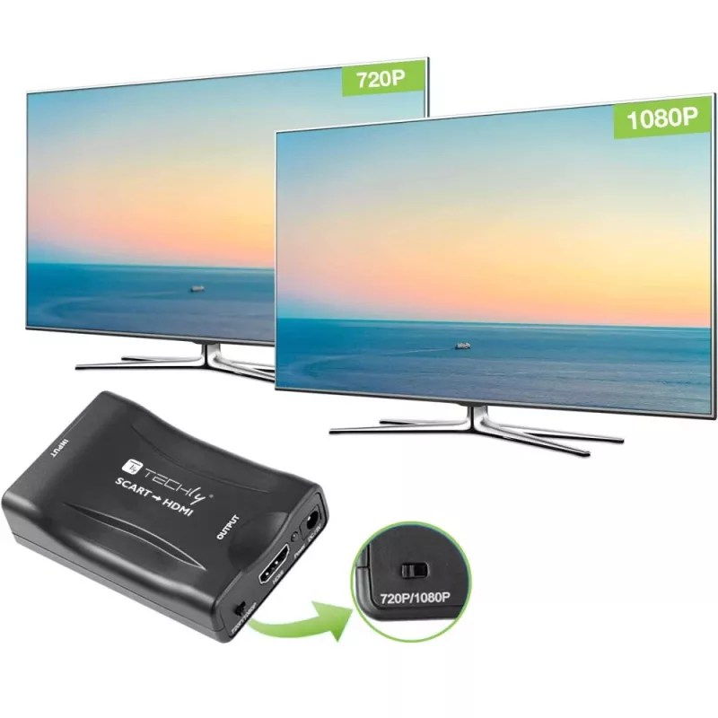 Techly IDATA SCART-HDMI3 conversor AV de Euro SCART a HDMI, 720p/1080p
