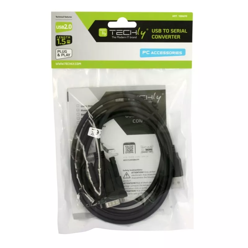 Cable serie Techly IDATA-USB2-SER-1 negro 1,5 m USB Type-A DB-9