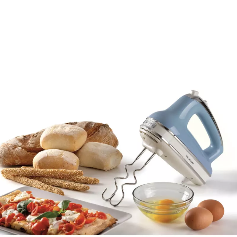 Batidora Ariete 1548 Mixer Vintage, 450W, 5 velocidades, función turbo, 2 varillas, azul cielo