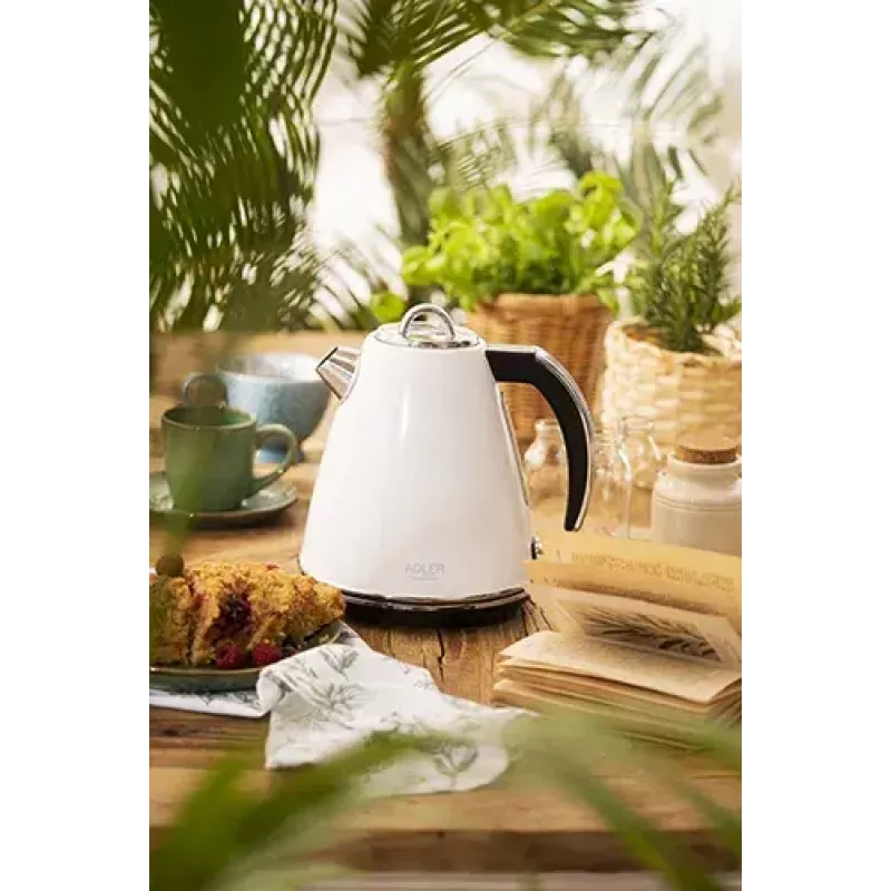Adler AD 1343 hervidor eléctrico, 1,5 l, 1850 W, acero inoxidable, Strix, blanco
