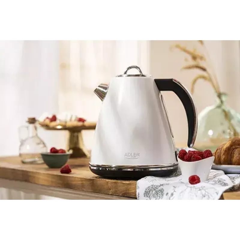 Adler AD 1343 hervidor eléctrico, 1,5 l, 1850 W, acero inoxidable, Strix, blanco