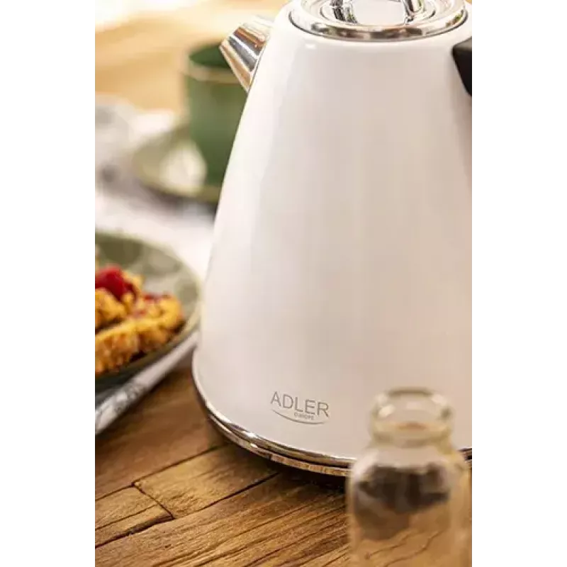 Adler AD 1343 hervidor eléctrico, 1,5 l, 1850 W, acero inoxidable, Strix, blanco