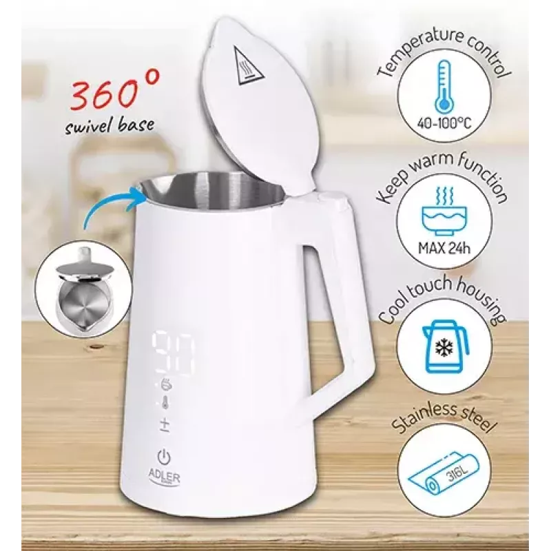 Hervidor de agua eléctrico Adler 1,7 l 1850 W blanco