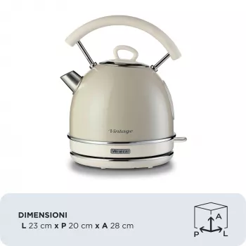 Hervidor de agua Ariete 2877 Vintage, 1,7 L, inalámbrico, beige, 1,7 L, 2000 W, beige, indicador de nivel de agua, inalámbrico, filtro