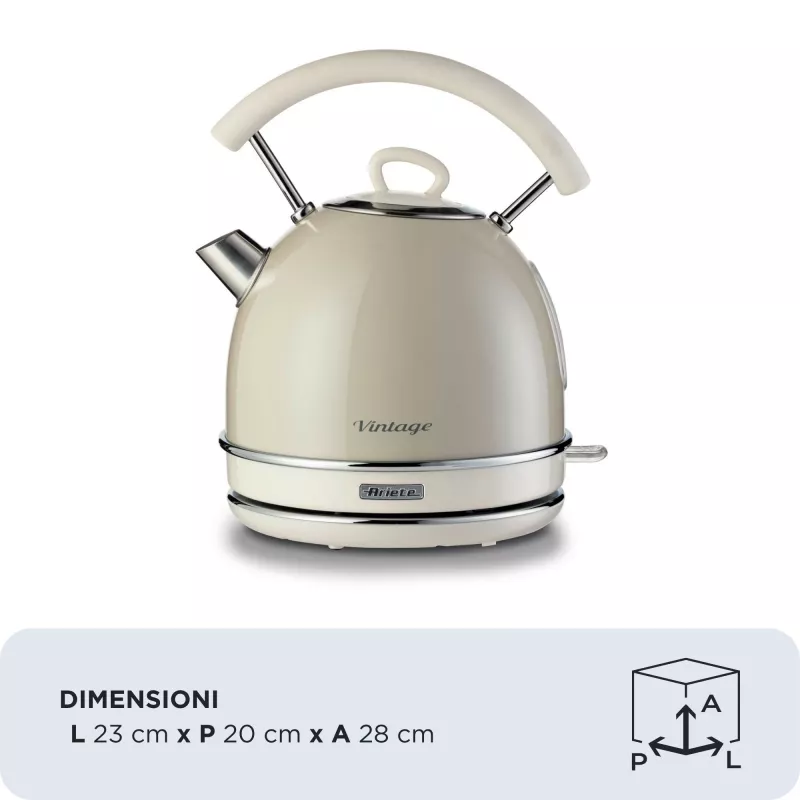 Hervidor de agua Ariete 2877 Vintage, 1,7 L, inalámbrico, beige, 1,7 L, 2000 W, beige, indicador de nivel de agua, inalámbrico, filtro