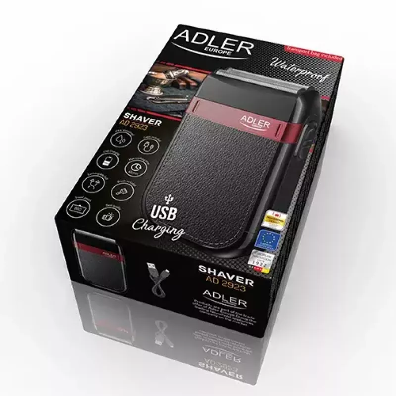 Cortapelos Adler AD 2923 — cortapelos para hombre, 2 cuchillas, en húmedo y en seco, 45 min de batería, regulador deslizante, negro