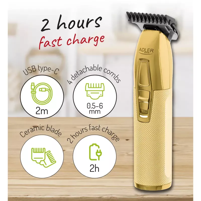 Recortadora de barba Adler AD 2836G batería 0,9 6 mm dorado