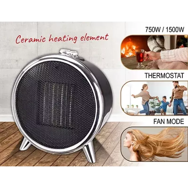 Calefactor de cerámica eléctrico Adler AD 7742 — 1500/750 W, de pie, 220–240 V, negro/plata